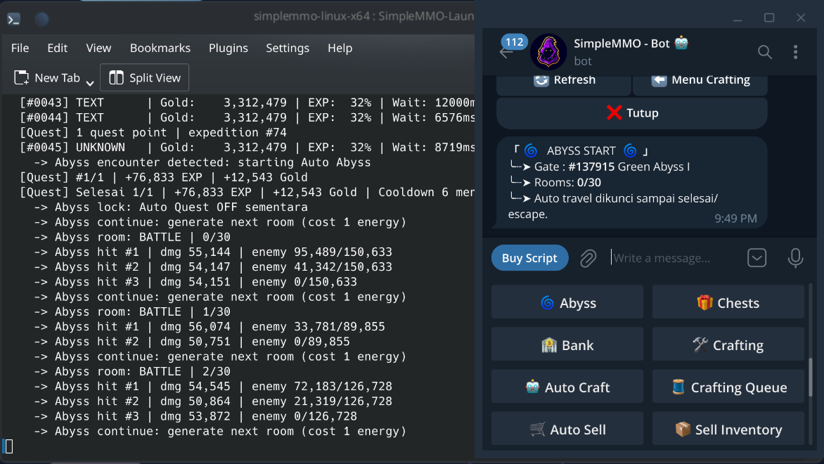 SimpleMMO Bot controls in Telegram